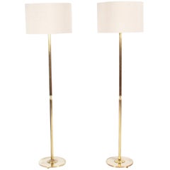 Pair of French Mid-20th Century Reeded Brass Floor Lamps