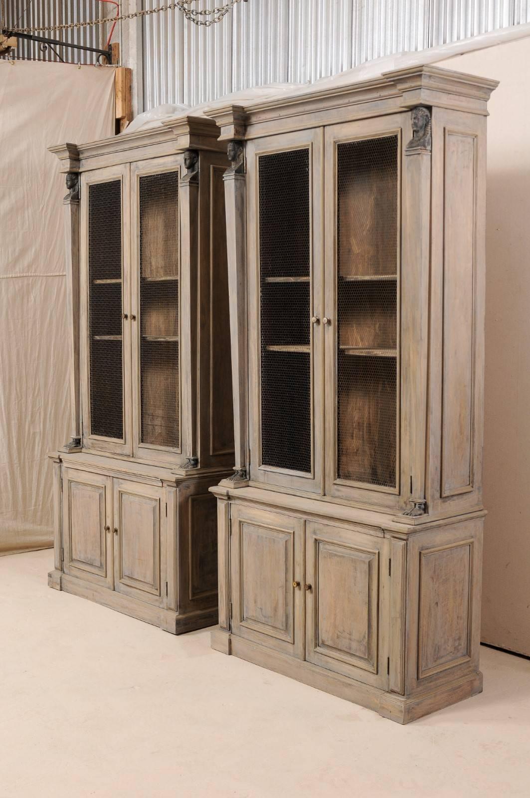 Pair of French Mid-20th Century Tall Painted Wood Neoclassical Style Cabinets 2