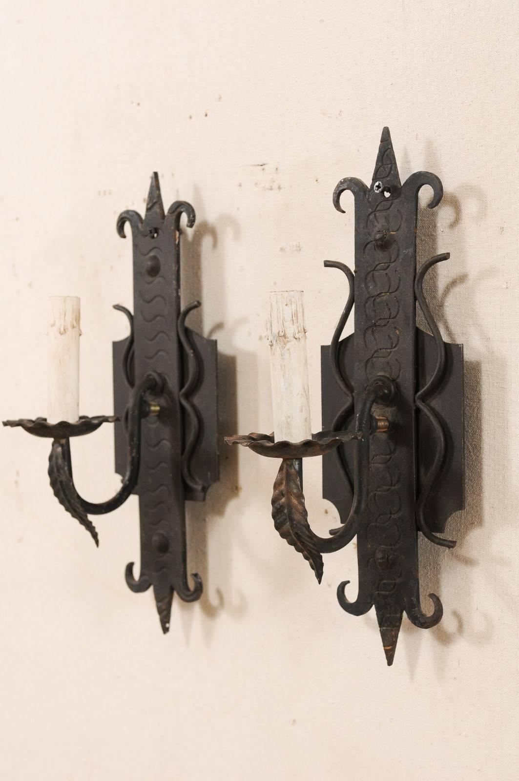 Pair of French Mid-20th Century Vintage One-Light Iron Sconces 5