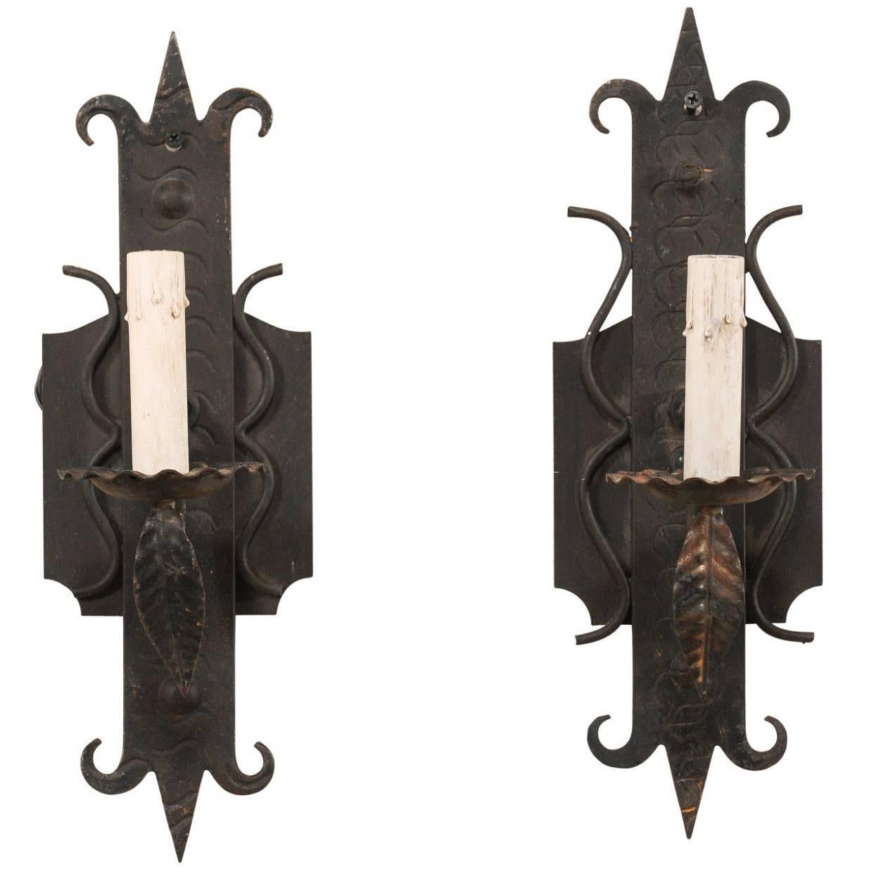Pair of French Mid-20th Century Vintage One-Light Iron Sconces