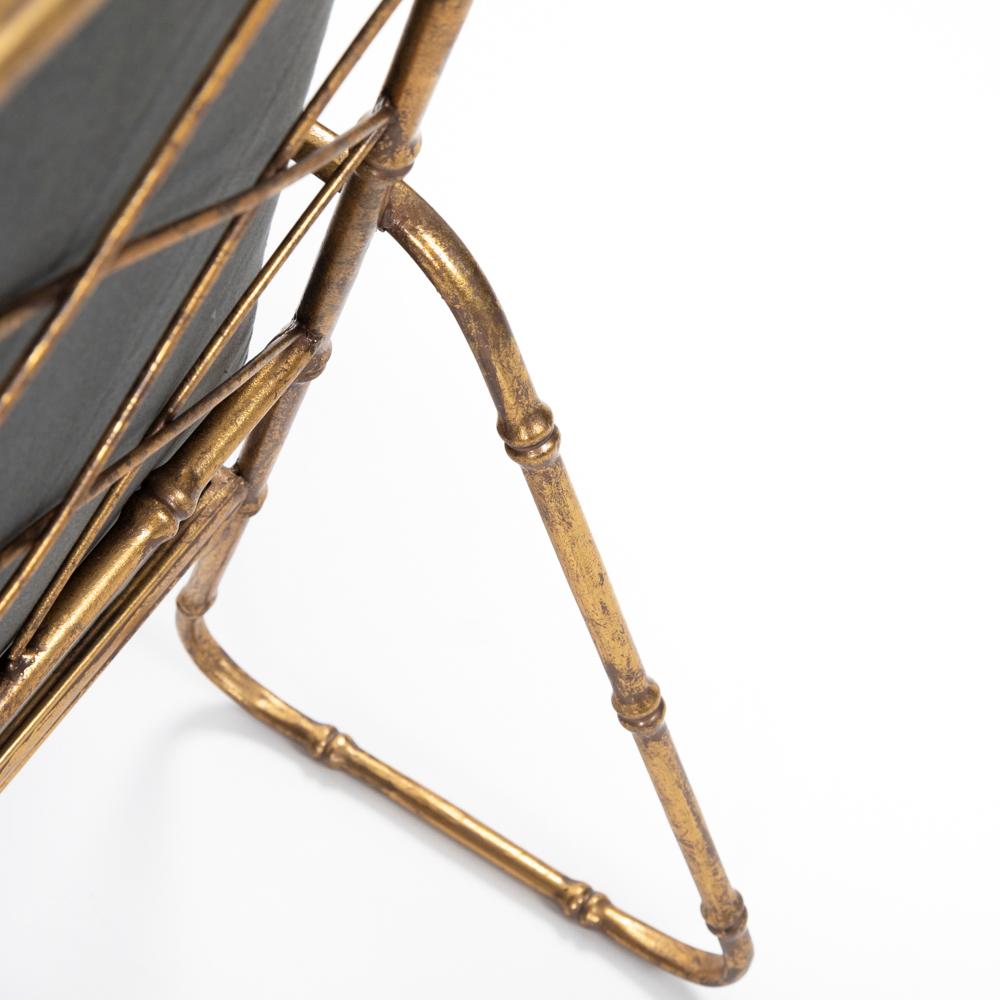Pair of French Mid-Centruy Gilt Iron Faux Bamboo Armchairs Grey Velvet 1980s For Sale 11