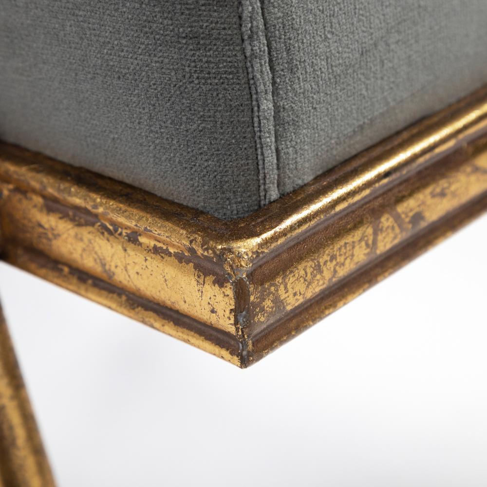 Pair of French Mid-Centruy Gilt Iron Faux Bamboo Armchairs Grey Velvet 1980s For Sale 15