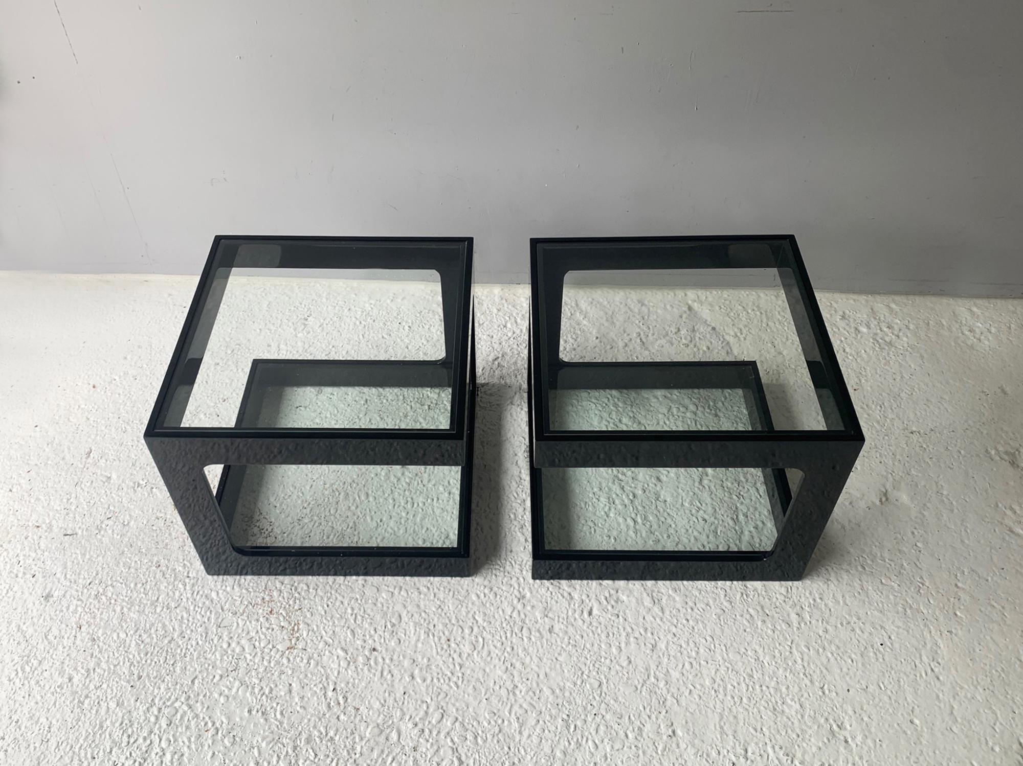 20th Century Pair of French Midcentury 1970s Plastic/Glass Coffee Tables/Bedside Tables For Sale