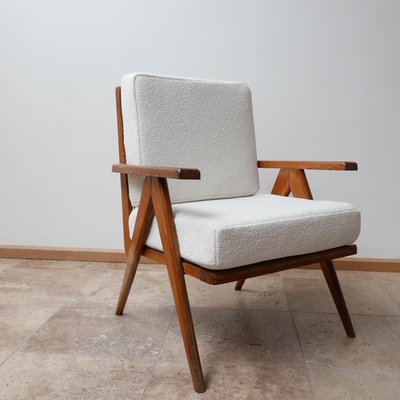 Wood Pair of French Midcentury Armchairs