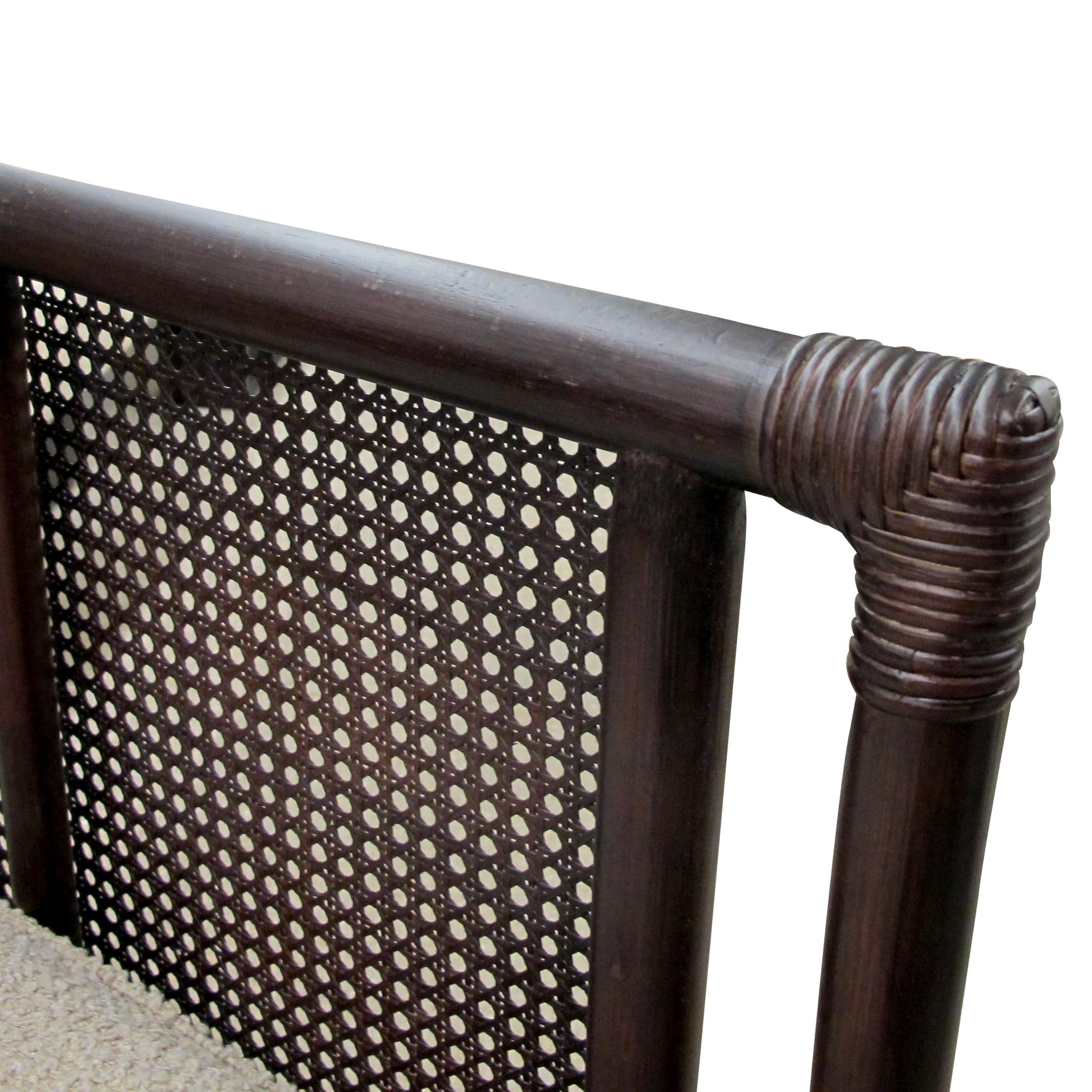 Pair of French Mid-Century Bamboo and Rattan Armchairs with Boucle Upholstery For Sale 8