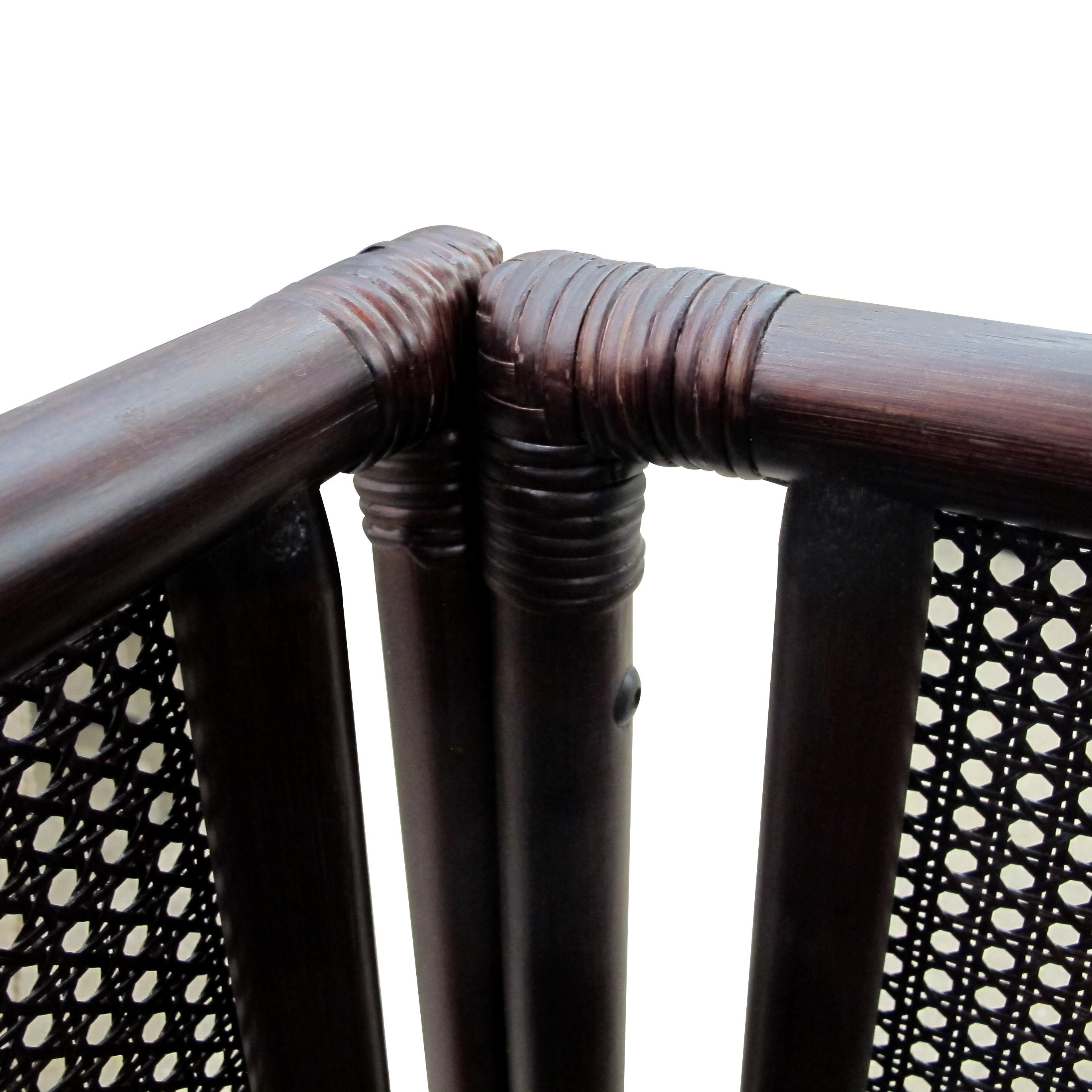 Pair of French Mid-Century Bamboo and Rattan Armchairs with Boucle Upholstery For Sale 9