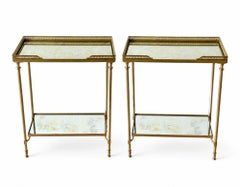 Pair of French Mid-Century Brass and Églomisé Side Tables in the Manner