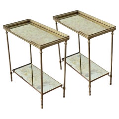 Pair of French Mid-Century Brass and Églomisé Side Tables in the Manner
