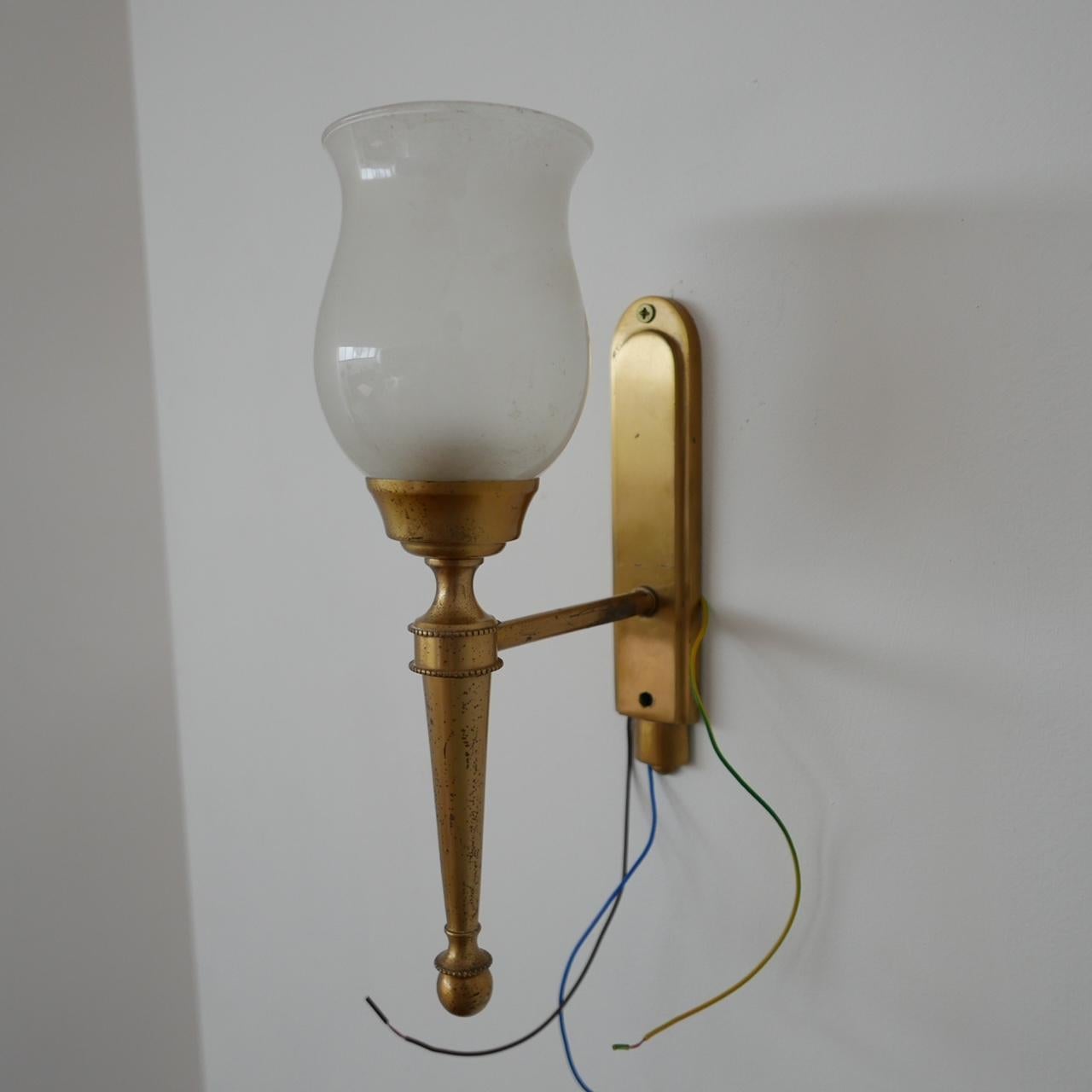 Pair of French Midcentury Brass and Glass Wall Lights For Sale 3