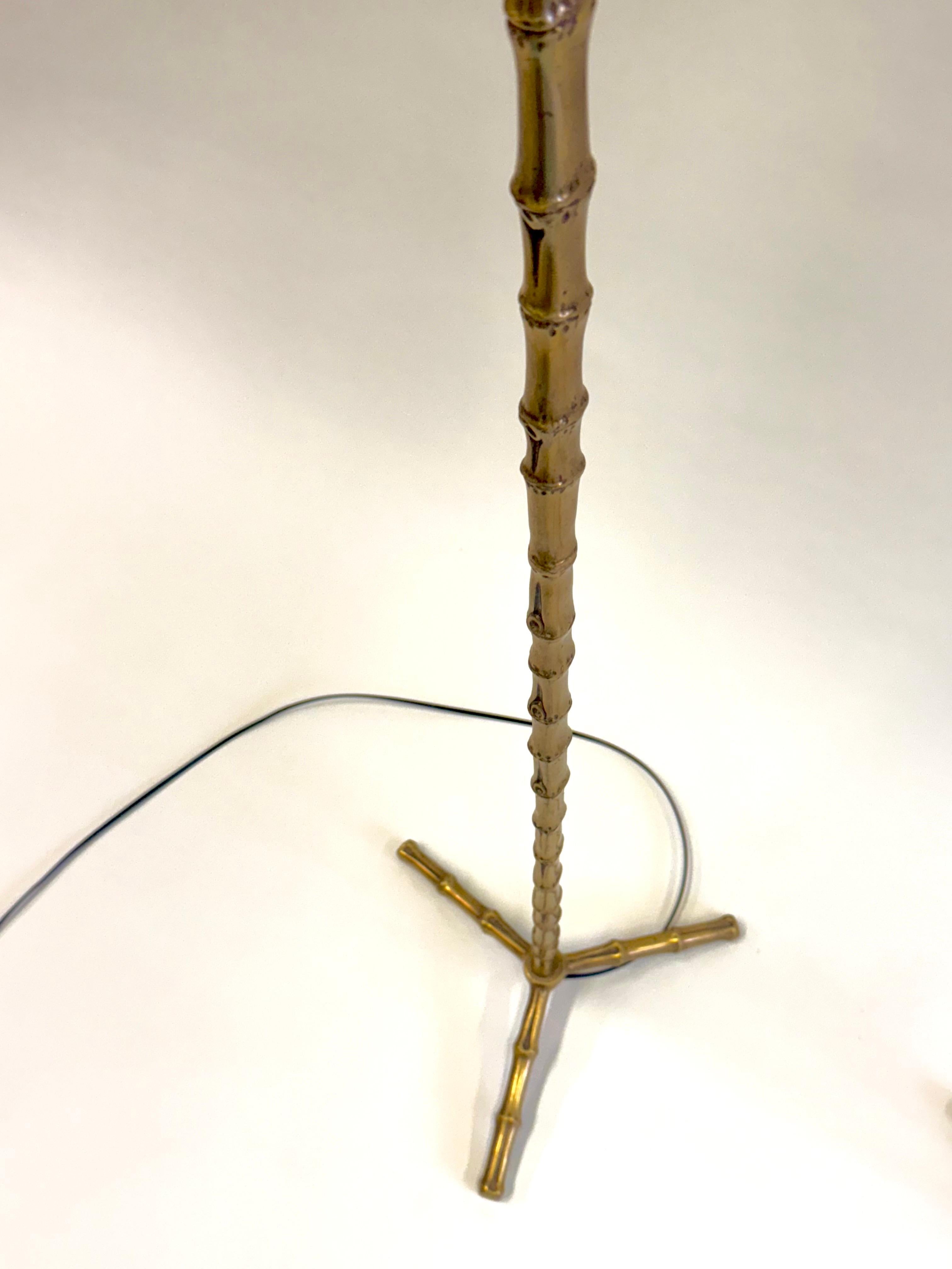 Pair of French Mid-Century Brass Faux Bamboo Floor Lamps by Maison Bagues For Sale 4