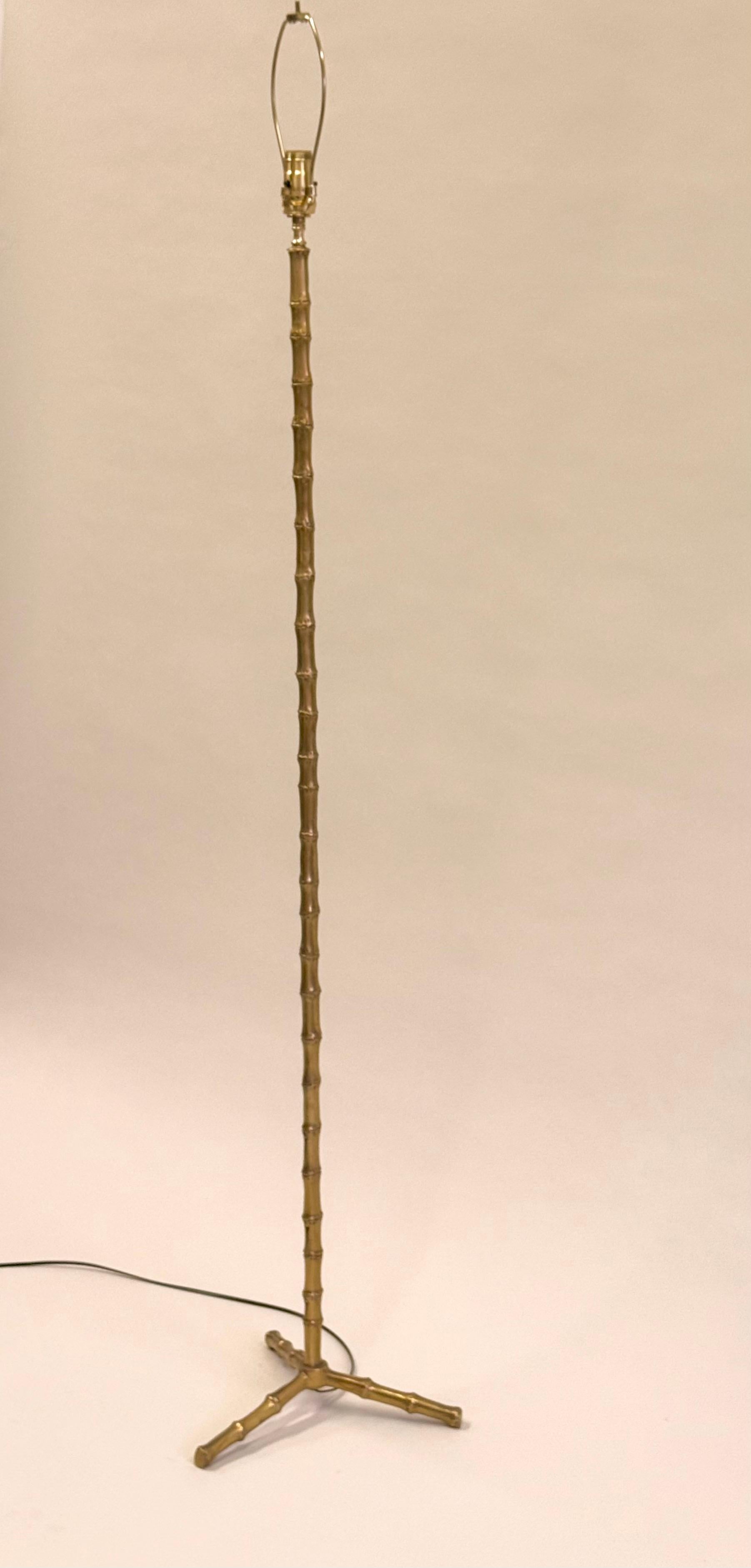 Pair of French Mid-Century Brass Faux Bamboo Floor Lamps by Maison Bagues For Sale 5