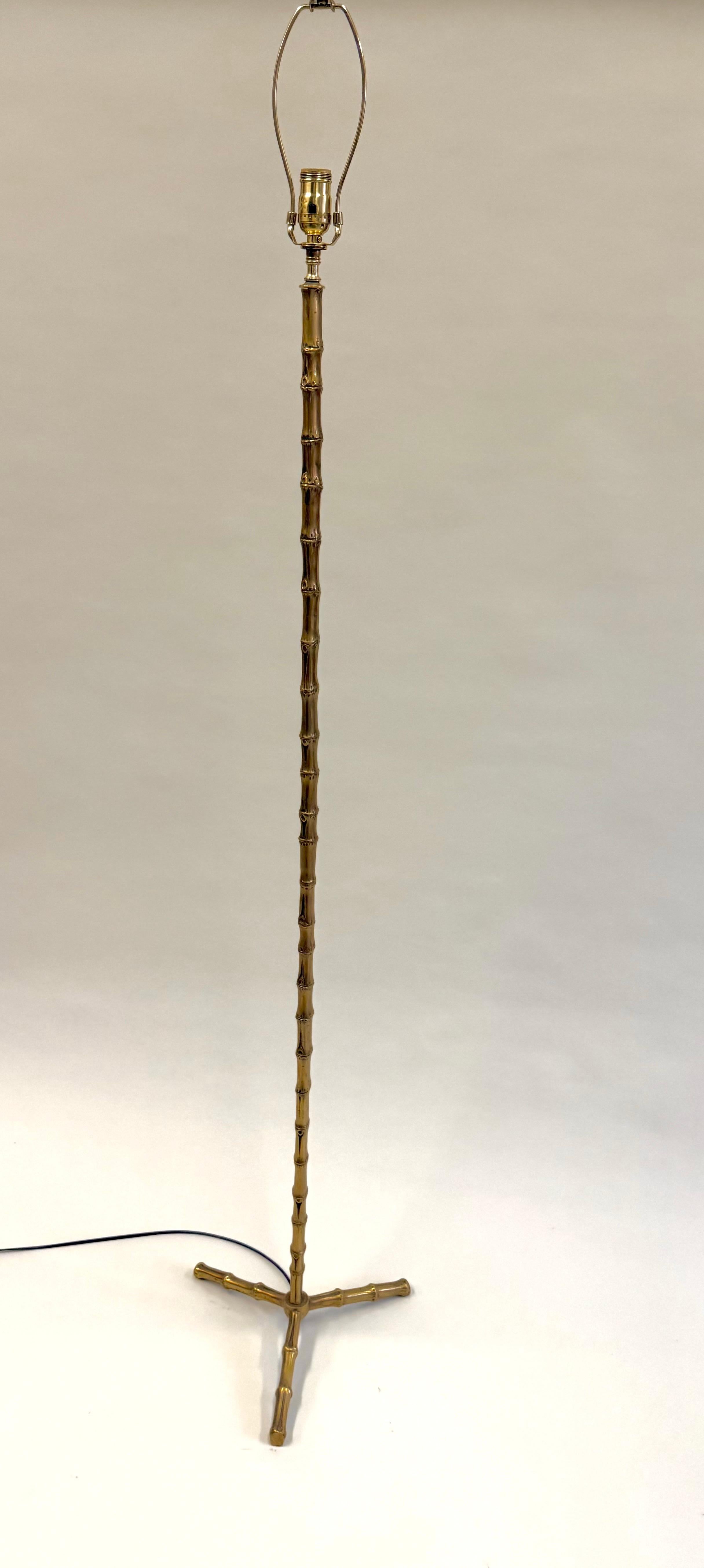 Pair of French Mid-Century Brass Faux Bamboo Floor Lamps by Maison Bagues For Sale 6