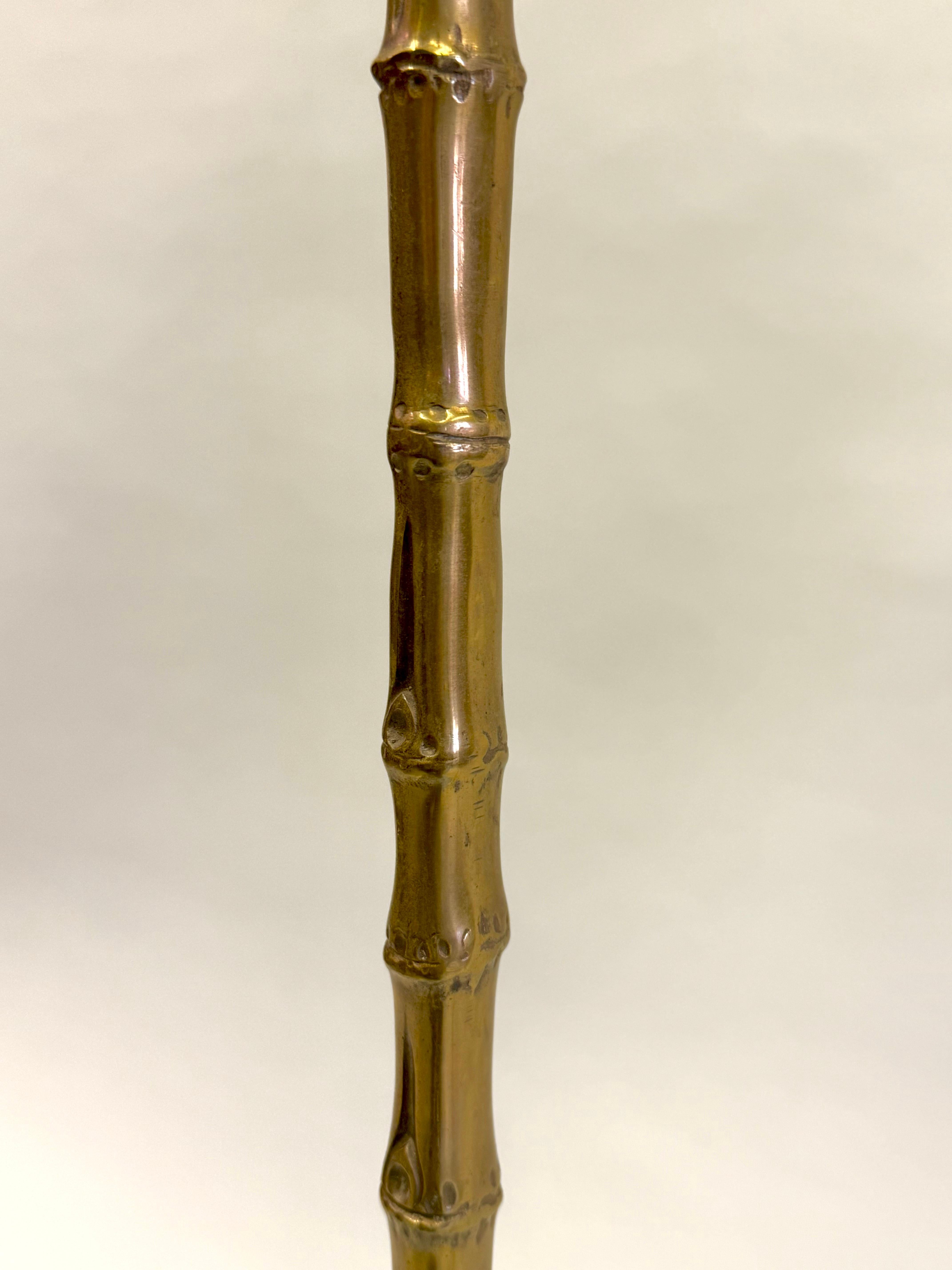 Pair of French Mid-Century Brass Faux Bamboo Floor Lamps by Maison Bagues For Sale 7