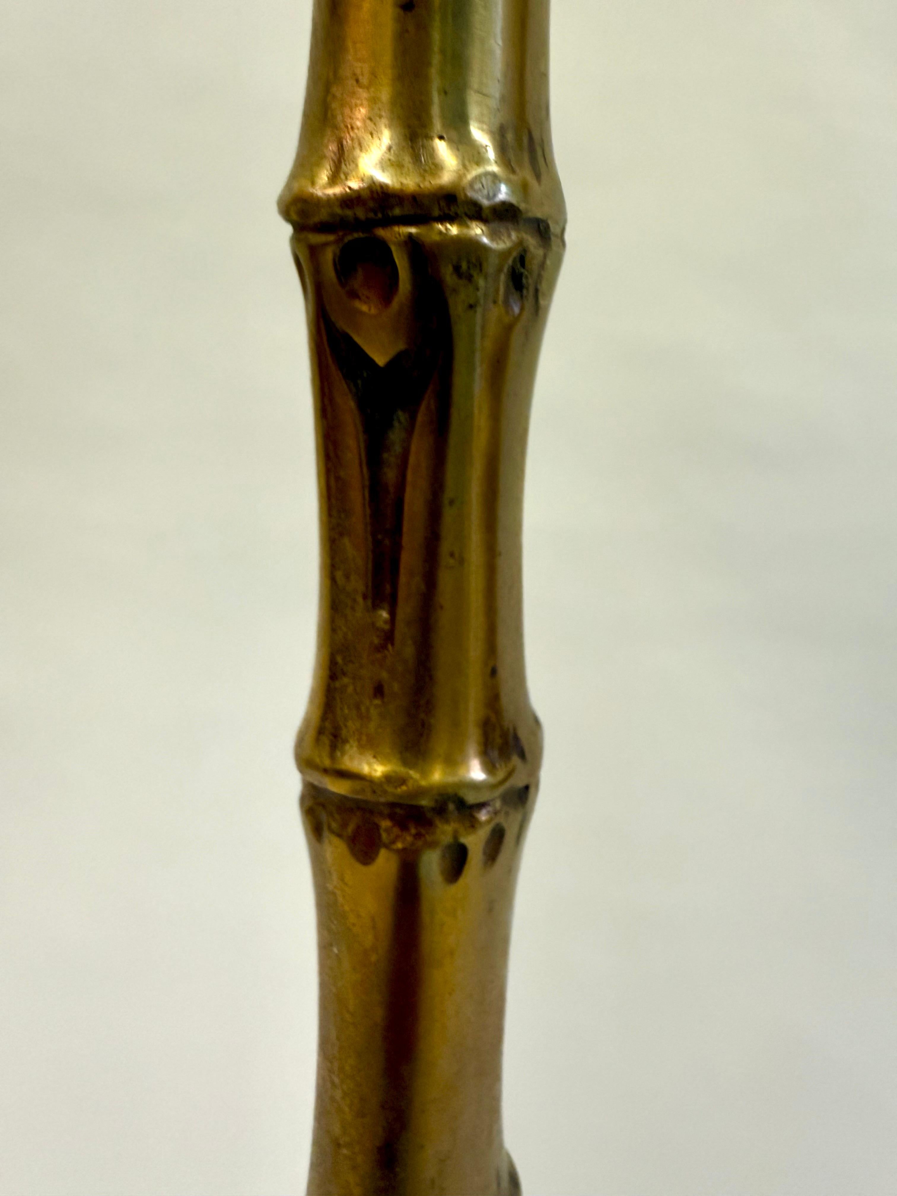 Pair of French Mid-Century Brass Faux Bamboo Floor Lamps by Maison Bagues For Sale 8