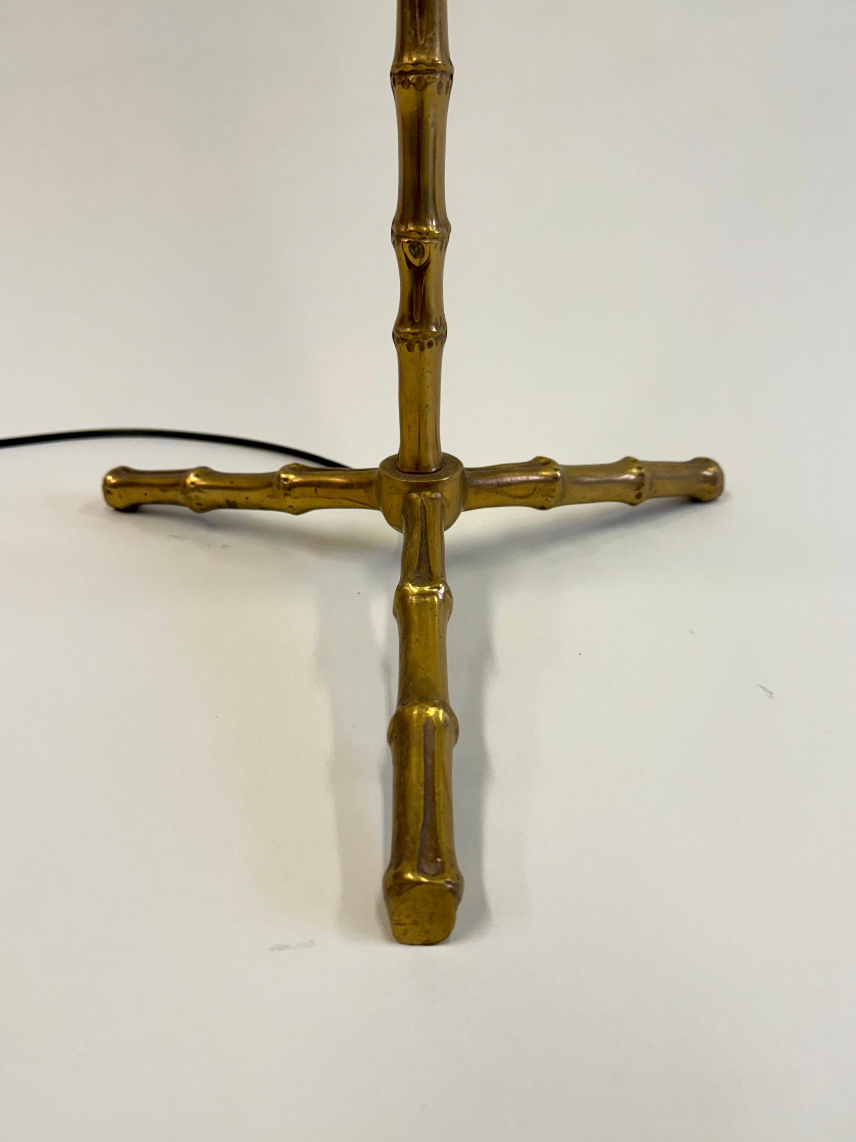 Pair of French Mid-Century Brass Faux Bamboo Floor Lamps by Maison Bagues For Sale 10
