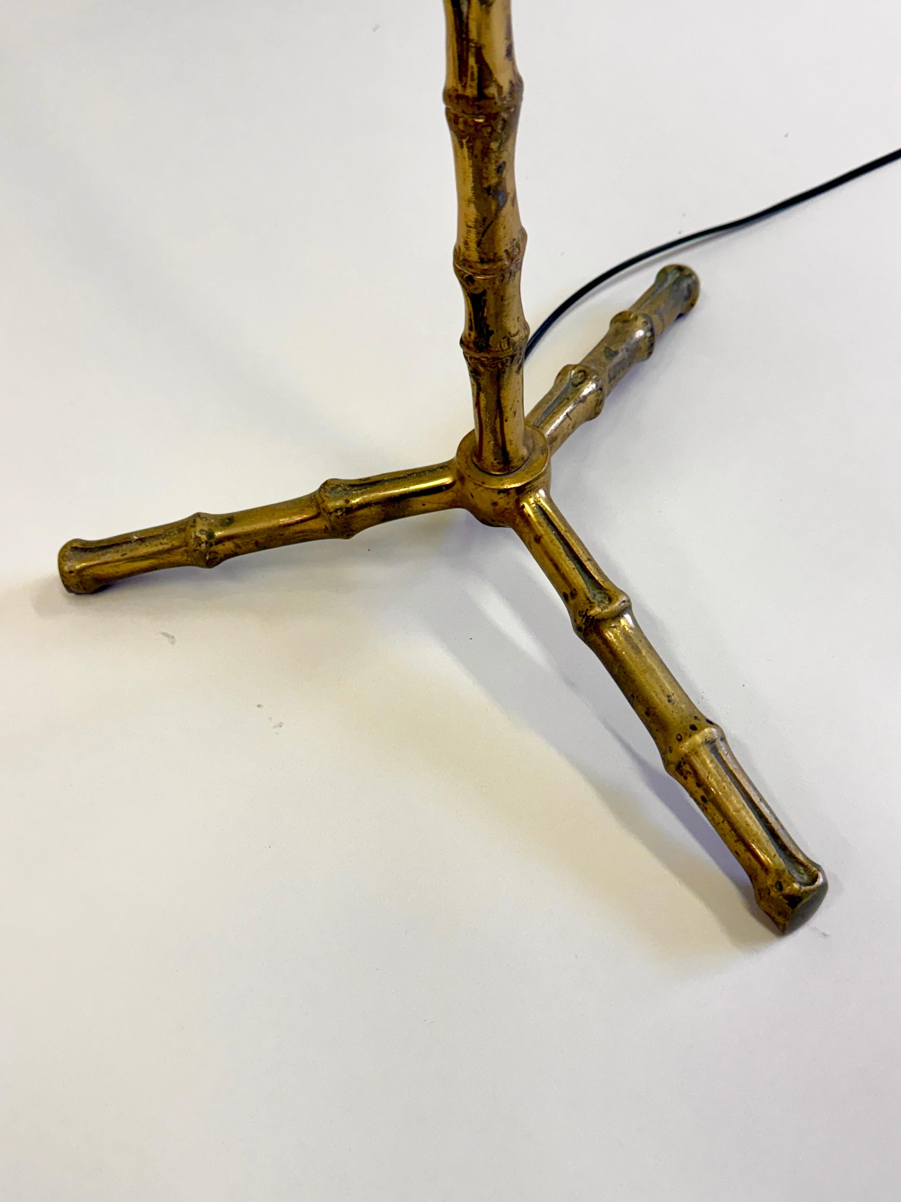Pair of French Mid-Century Brass Faux Bamboo Floor Lamps by Maison Bagues For Sale 11