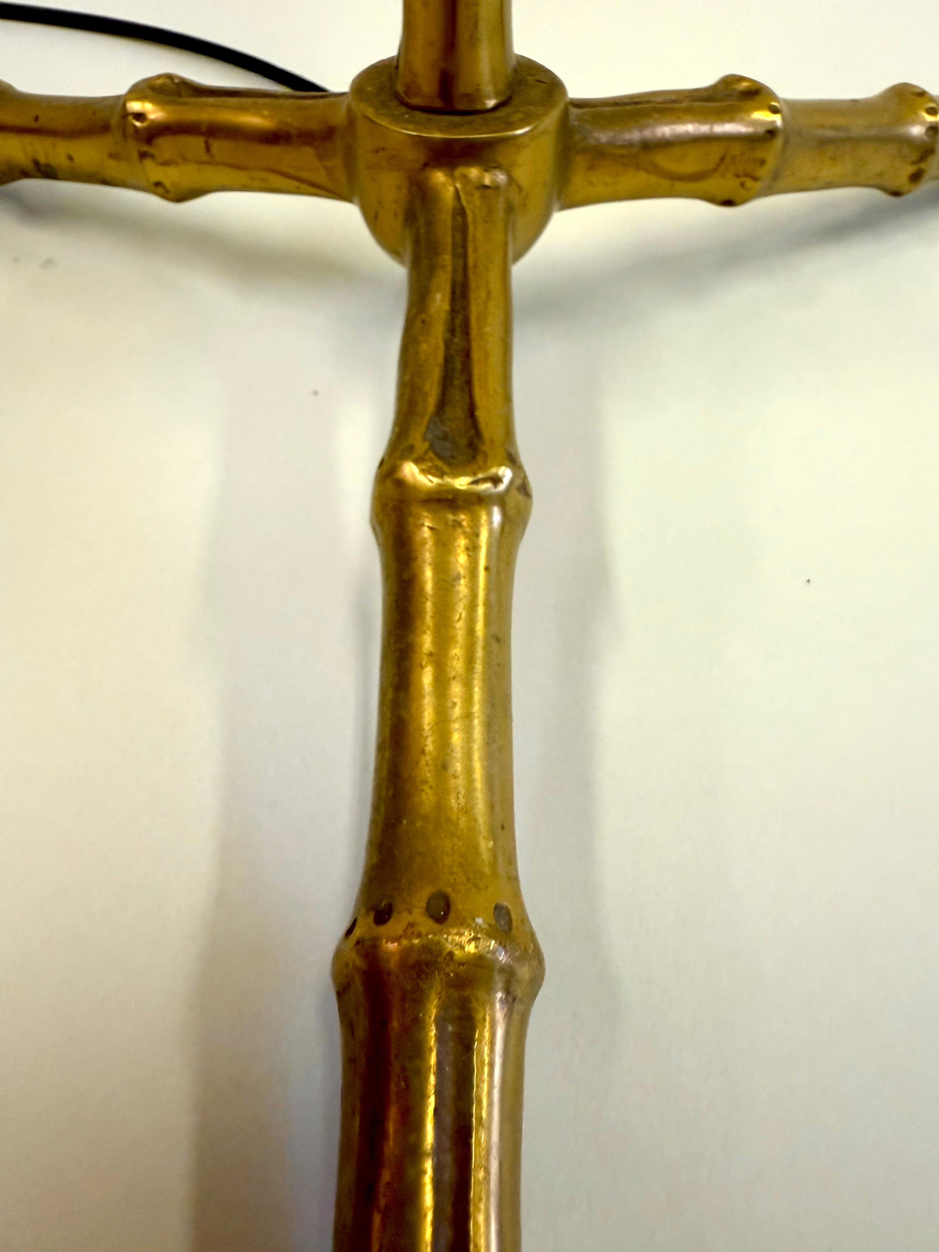 Pair of French Mid-Century Brass Faux Bamboo Floor Lamps by Maison Bagues For Sale 12