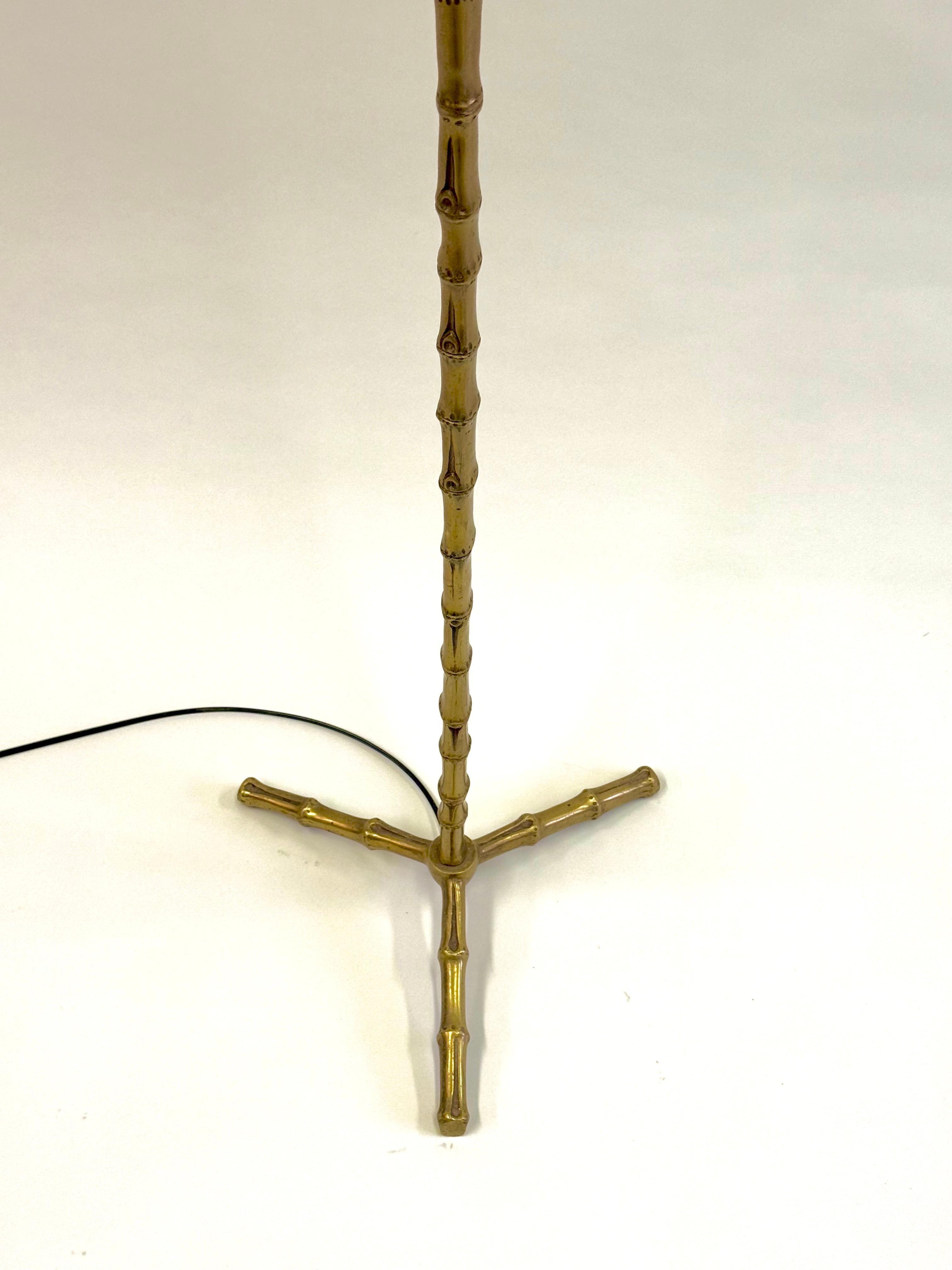 Pair of French Mid-Century Brass Faux Bamboo Floor Lamps by Maison Bagues For Sale 2