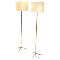 Pair of French Mid-Century Brass Faux Bamboo Floor Lamps by Maison Bagues