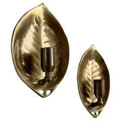 Pair of French Mid Century Brass Leaf Wall Sconces