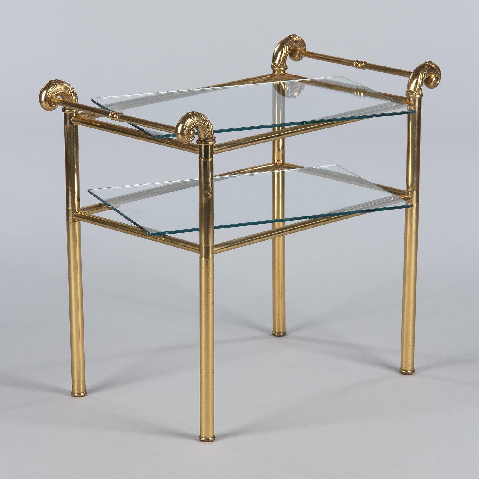 Pair of French Midcentury Brass Side Tables with Glass Tops 7