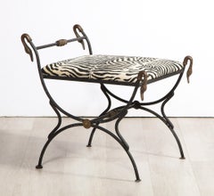 Pair of French Mid-Century Brass Swan and Iron Benches