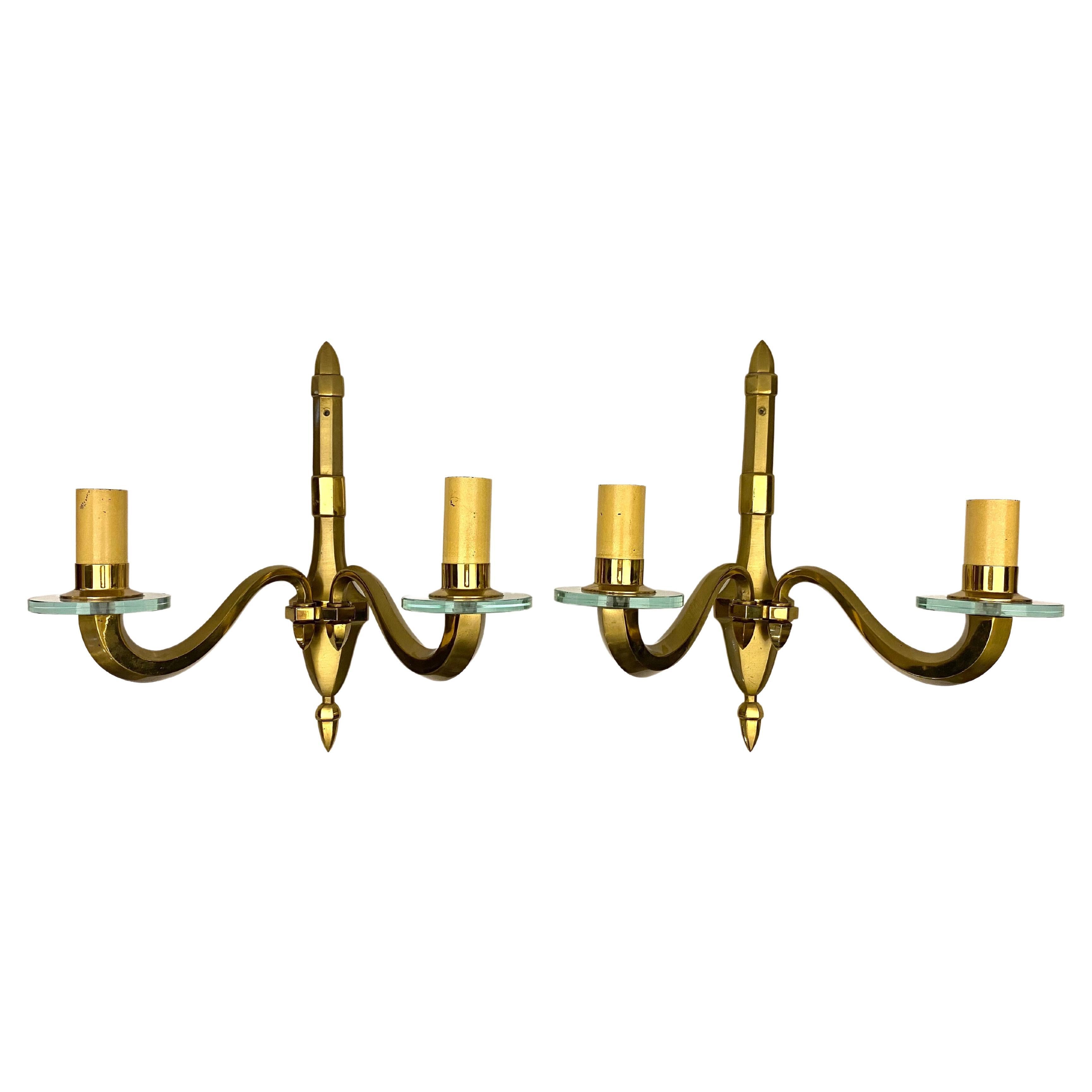 Coppia di lampade da parete in bronzo della metà del secolo scorso attribuite a Jean Perzel
