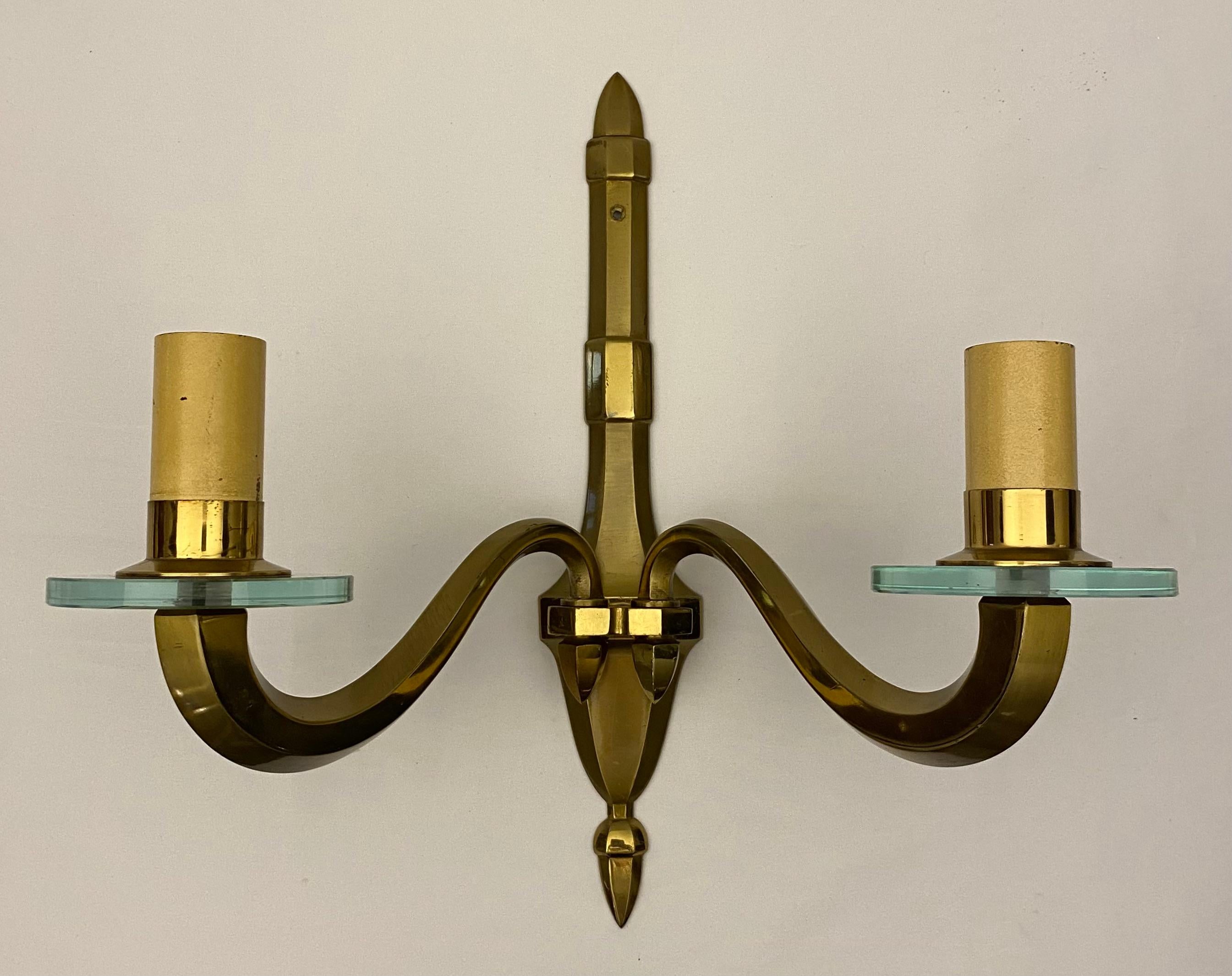 Pair of French Mid-Century Bronze Wall Sconces in the manner of Jean Perzel For Sale 5