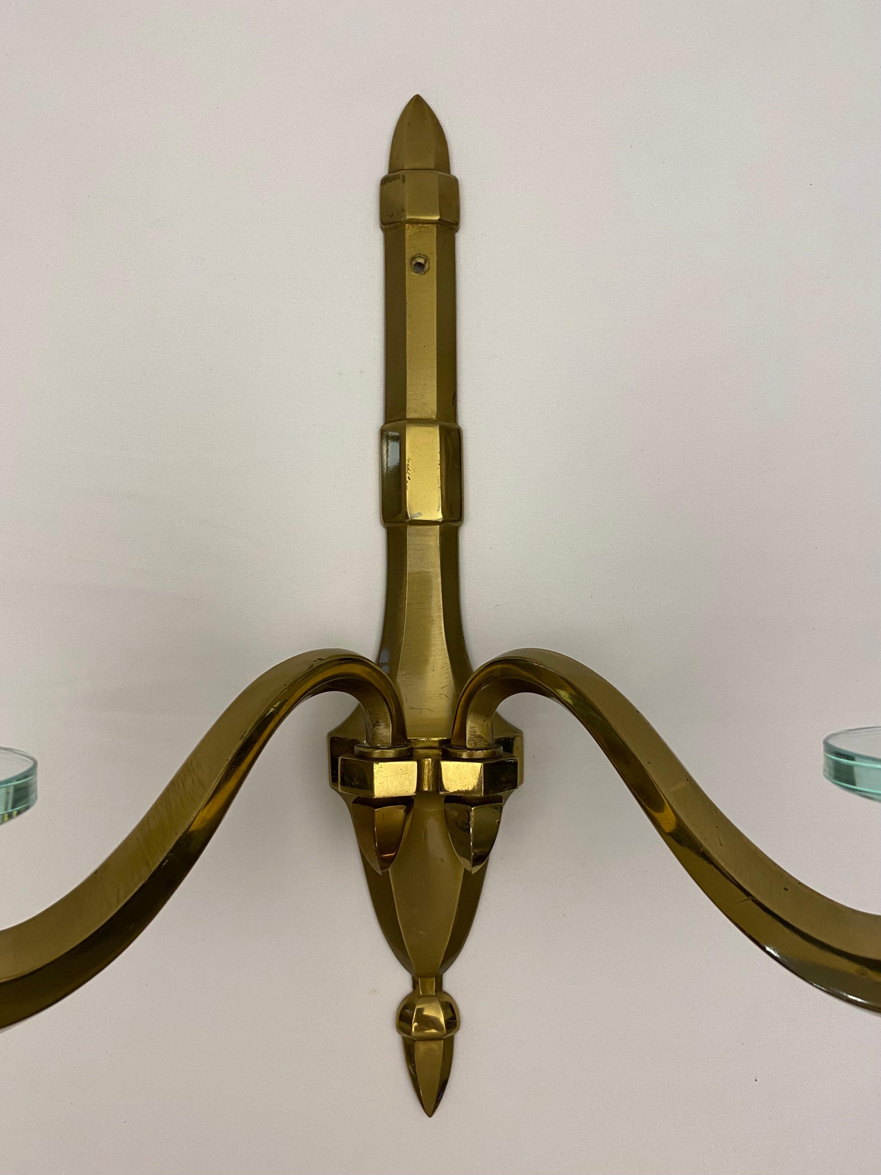 20th Century Pair of French Mid-Century Bronze Wall Sconces in the manner of Jean Perzel For Sale