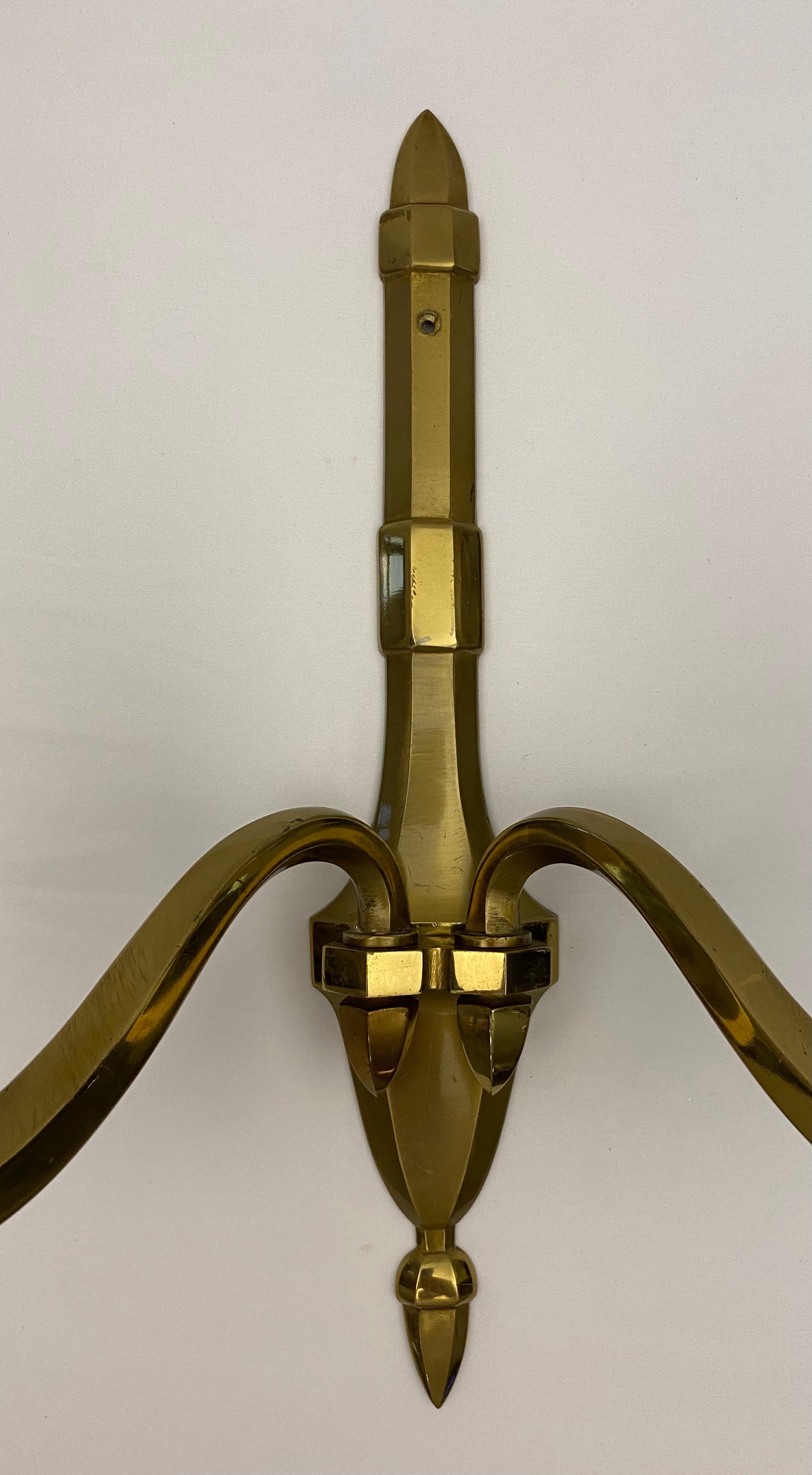 Pair of French Mid-Century Bronze Wall Sconces in the manner of Jean Perzel For Sale 1