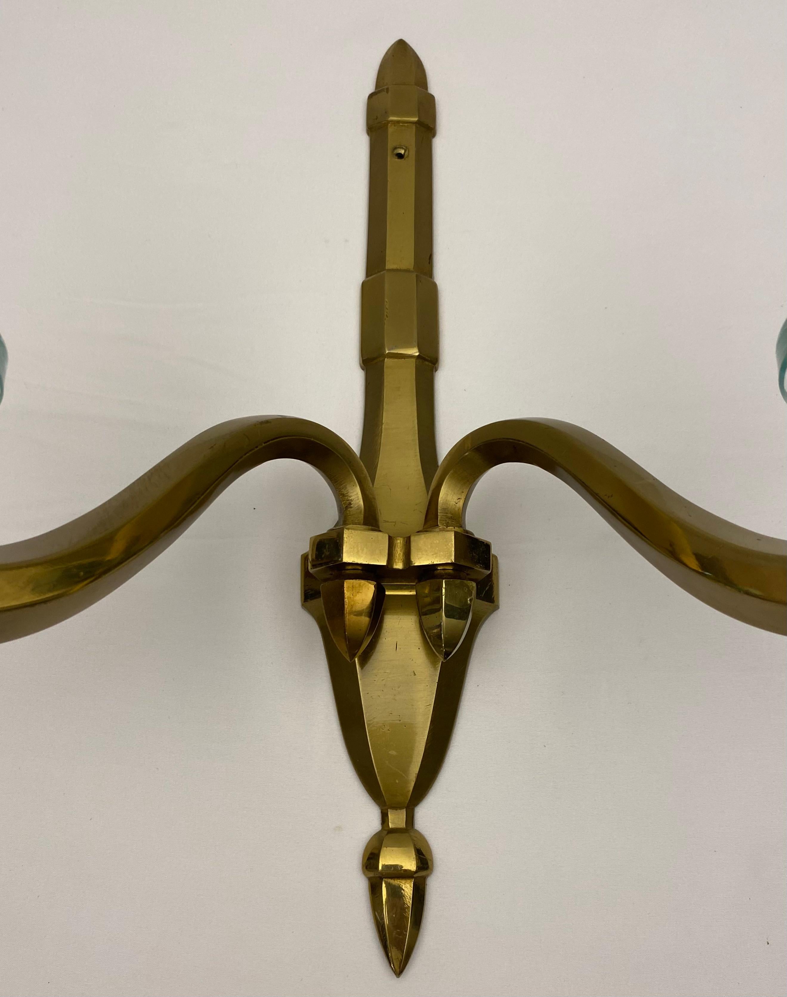 Pair of French Mid-Century Bronze Wall Sconces in the manner of Jean Perzel For Sale 2