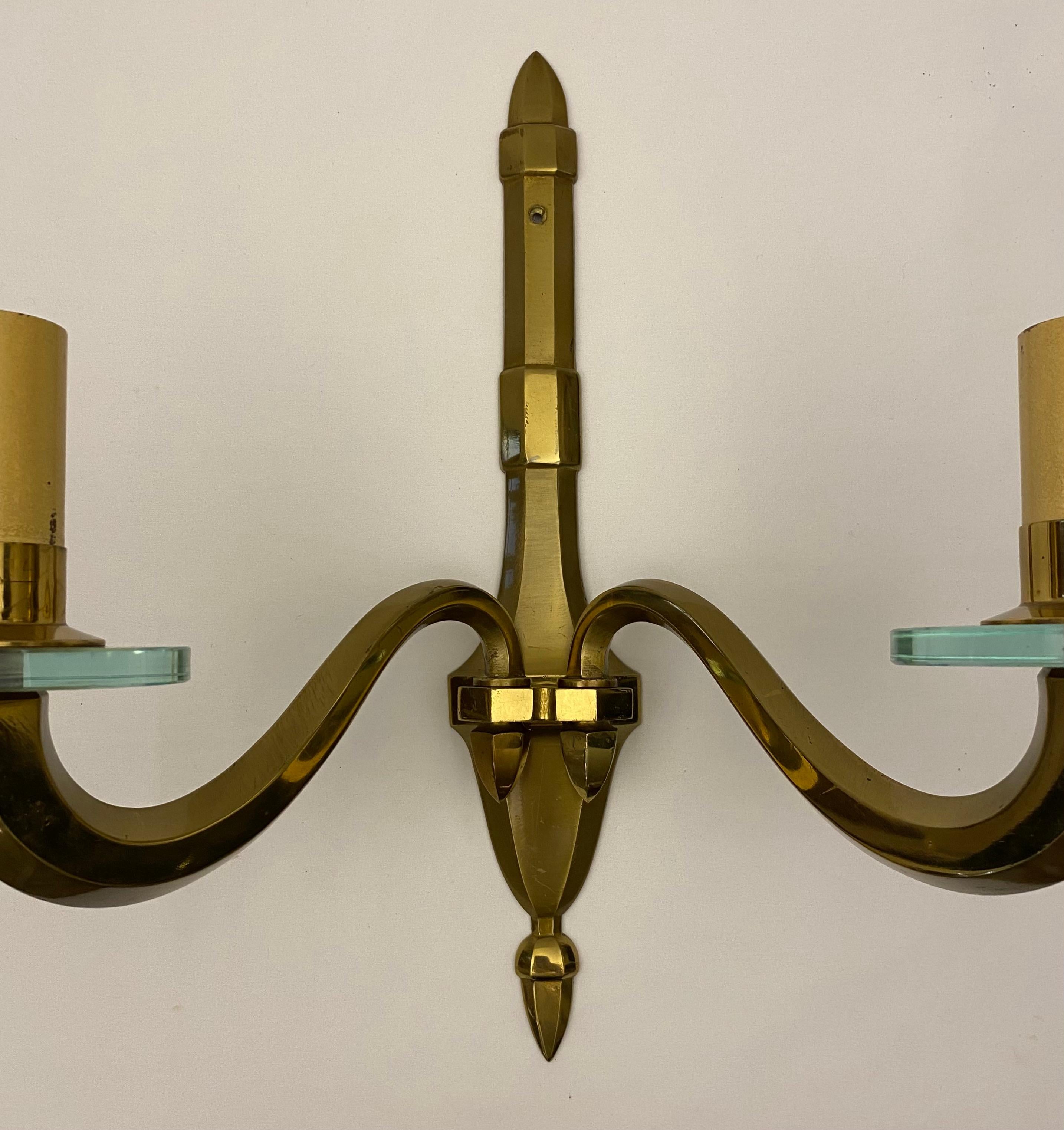 Pair of French Mid-Century Bronze Wall Sconces in the manner of Jean Perzel For Sale 4