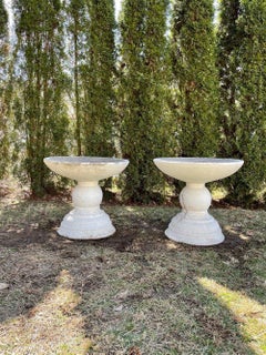 Pair of French Mid-Century Cast Stone Bowl Planters on Pedestals