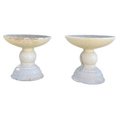 Pair of French Mid-Century Cast Stone Bowl Planters on Pedestals
