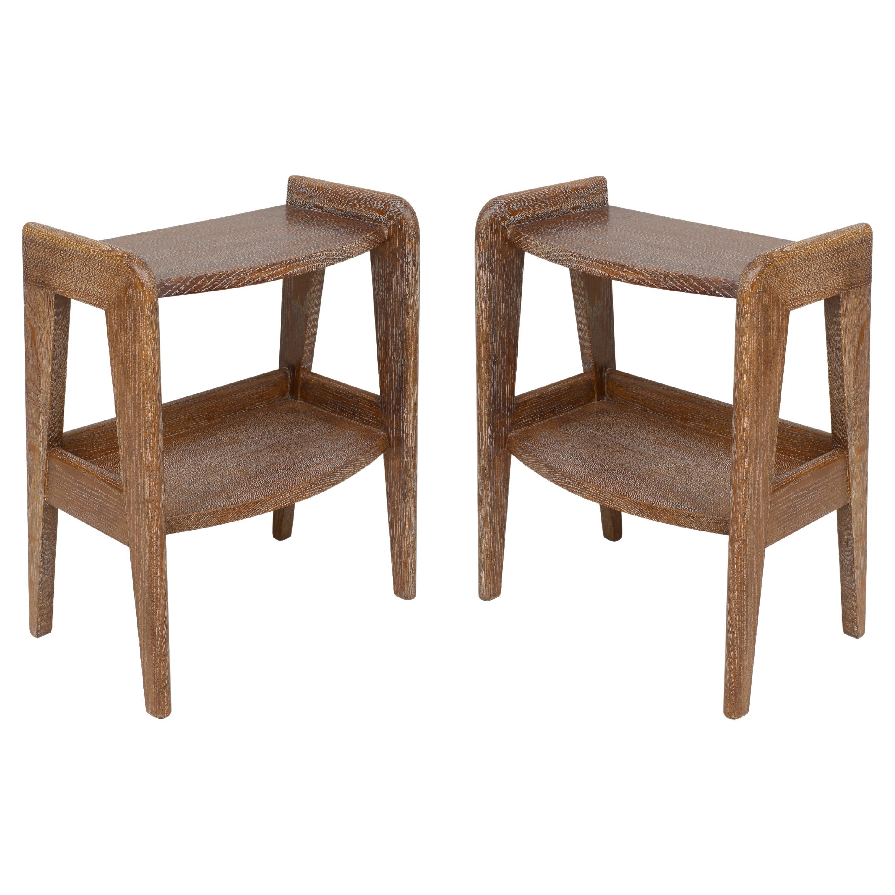 Pair of French Mid-Century Cerused Oak End Tables For Sale