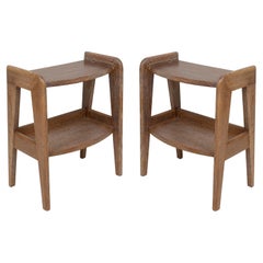 Retro Pair of French Mid-Century Cerused Oak End Tables
