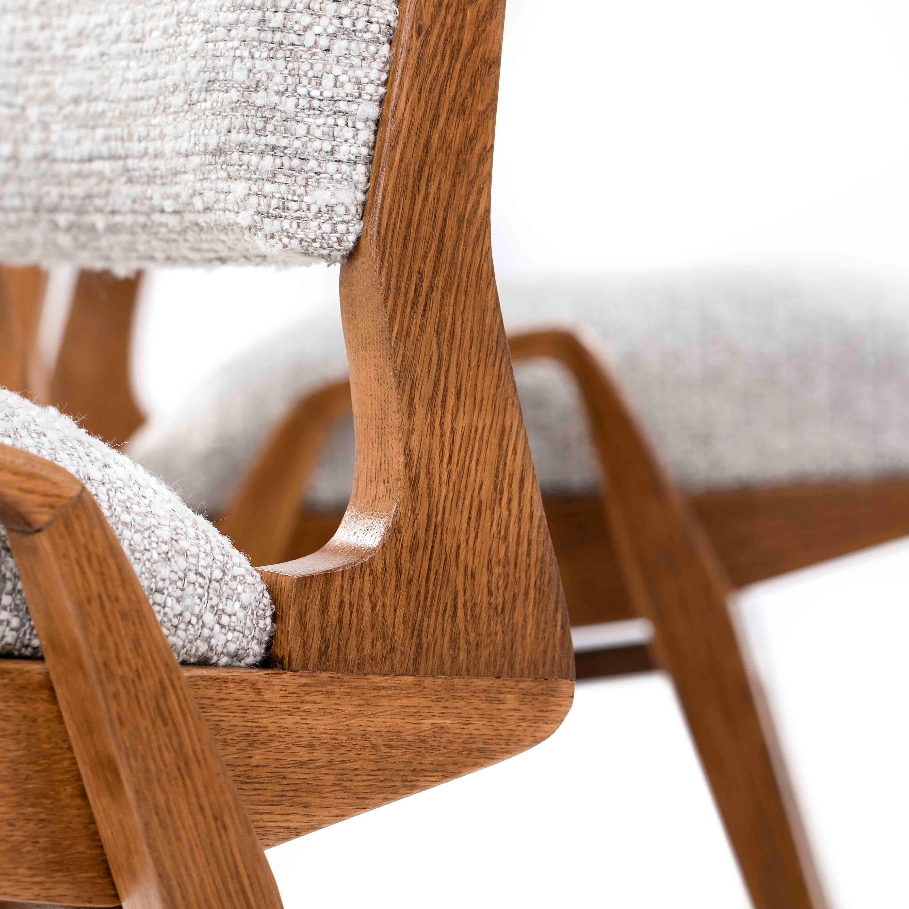 Coppia di sedie francesi di metà secolo in Oak con tessuto Bouclé di Maurice Pr�é 1950s in vendita 8