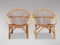Pair of French Mid Century Circular Frame Bamboo Lounge Chairs