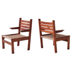 Pair of French Mid-Century Cord Armchairs