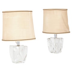 Vintage Pair of French Midcentury Crystal Table Lamps by Daum