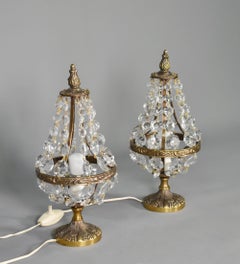 Pair of French Mid-Century Cut Glass Table Lamps Empire Style