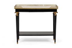 Pair of French Mid-Century Ebonized Brass and White Marble End Tables