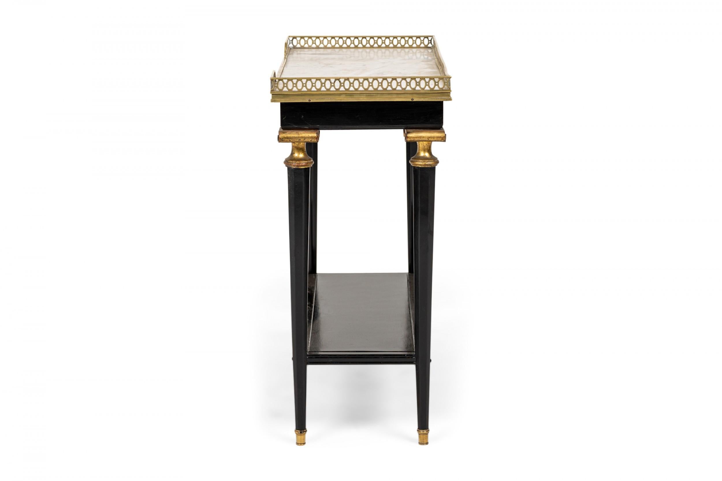 Pair of French Mid-Century Ebonized Brass and White Marble End Tables In Good Condition For Sale In New York, NY