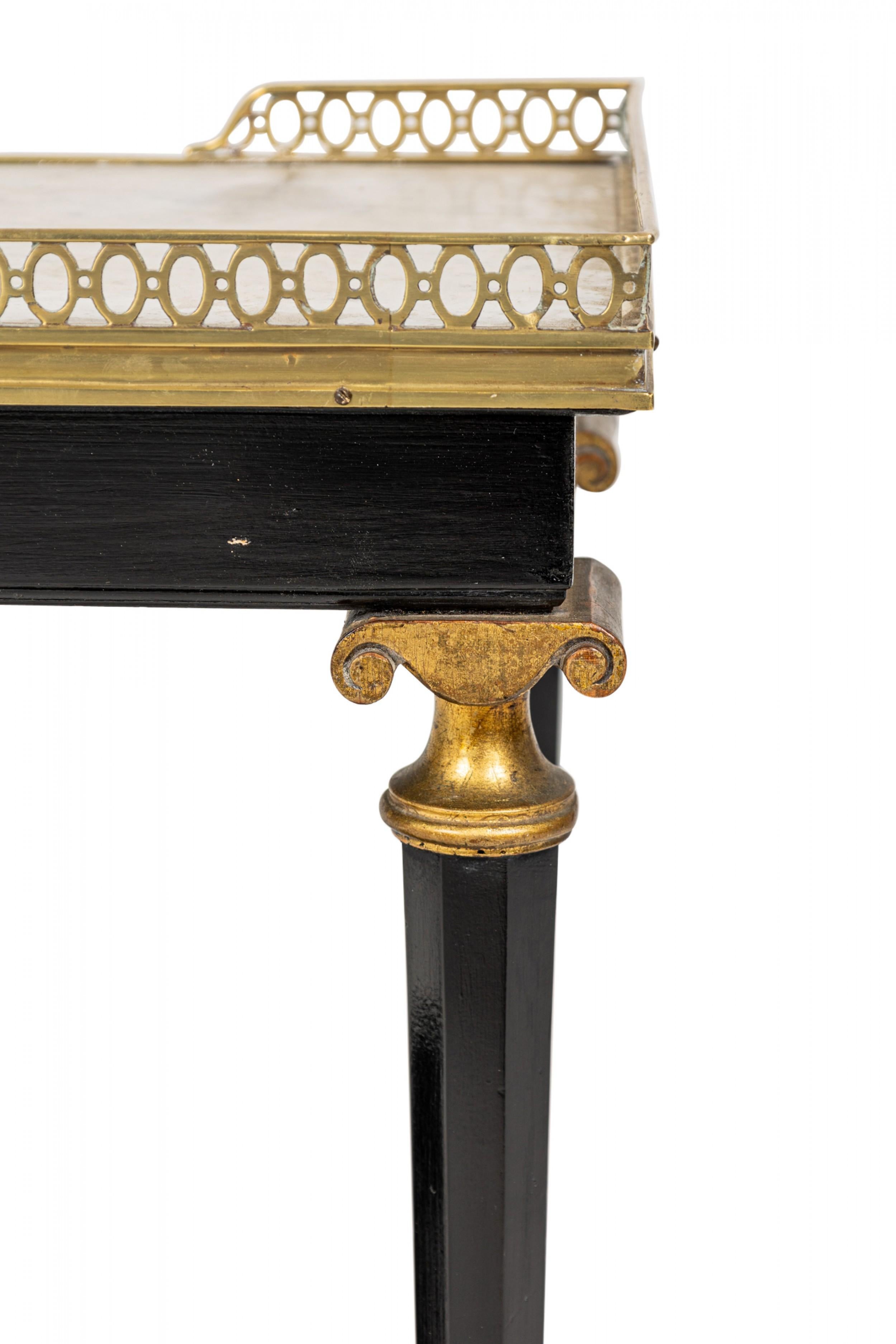 Pair of French Mid-Century Ebonized Brass and White Marble End Tables For Sale 2