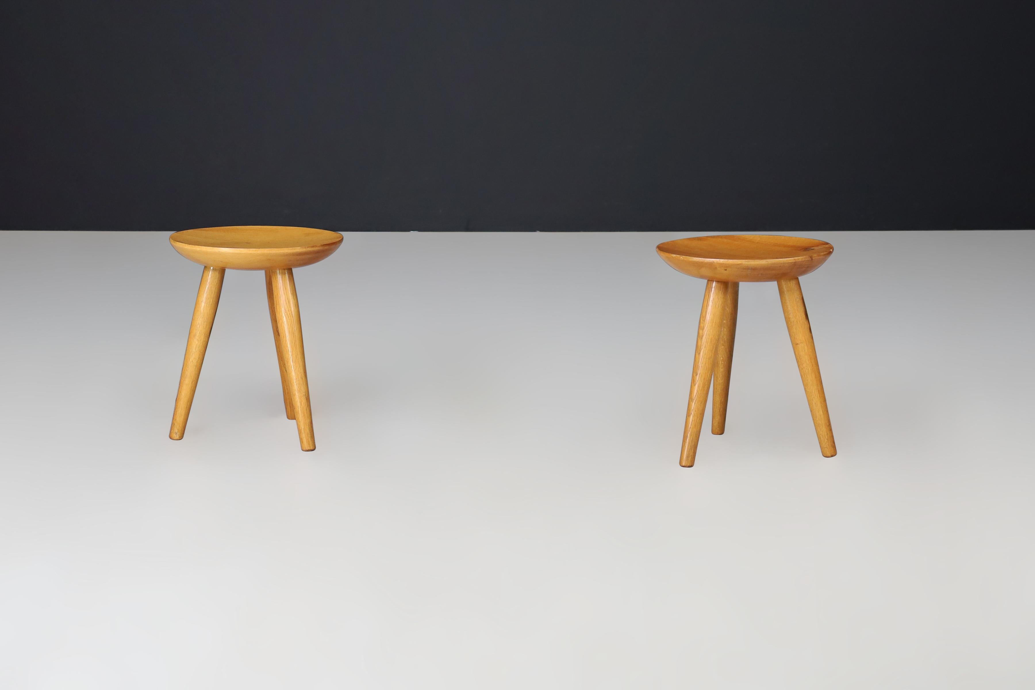 Paire de tabourets en bois d'orme du milieu du siècle - France, années 1950 en vente 3