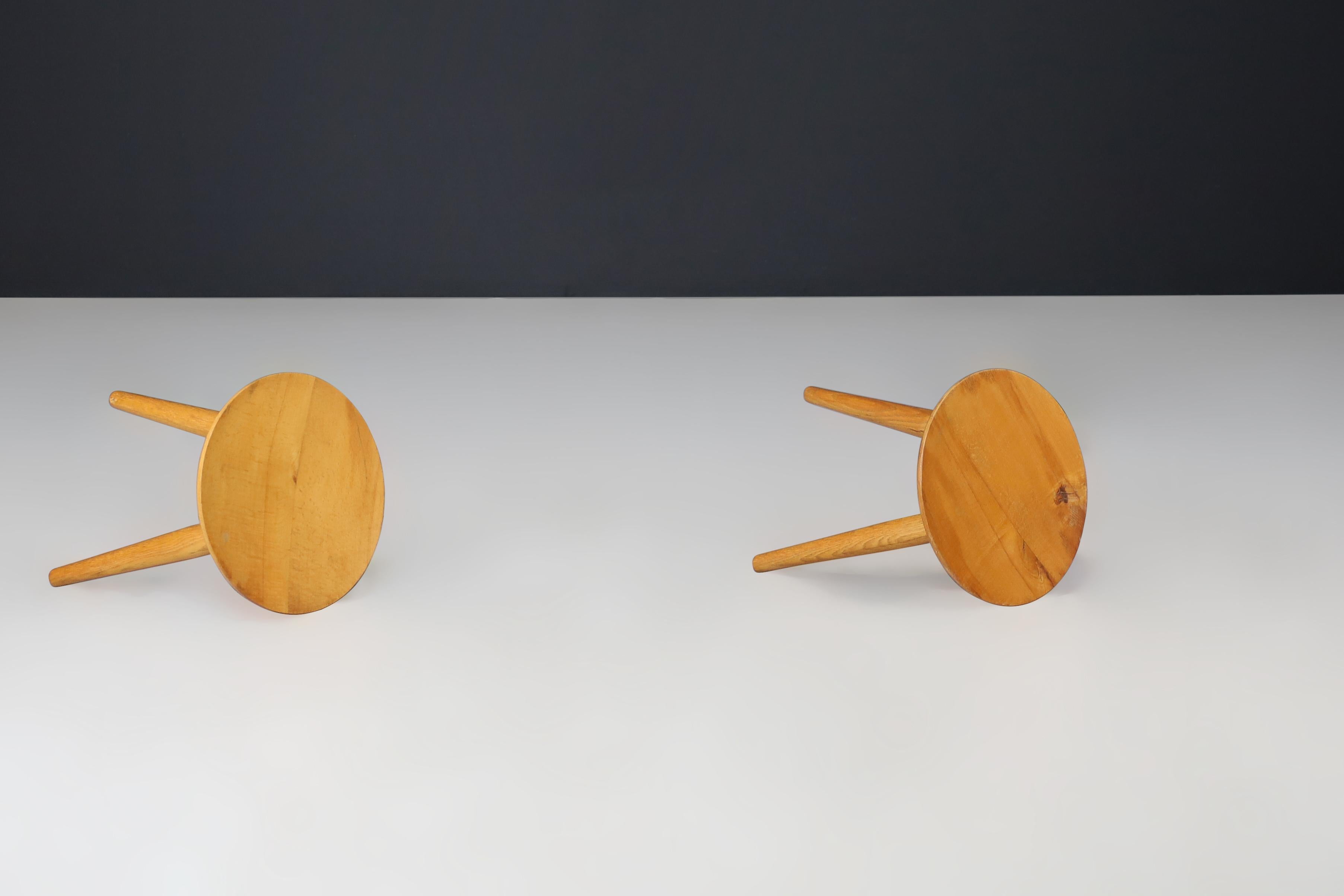 Paire de tabourets en bois d'orme du milieu du siècle - France, années 1950 Bon état - En vente à Almelo, NL