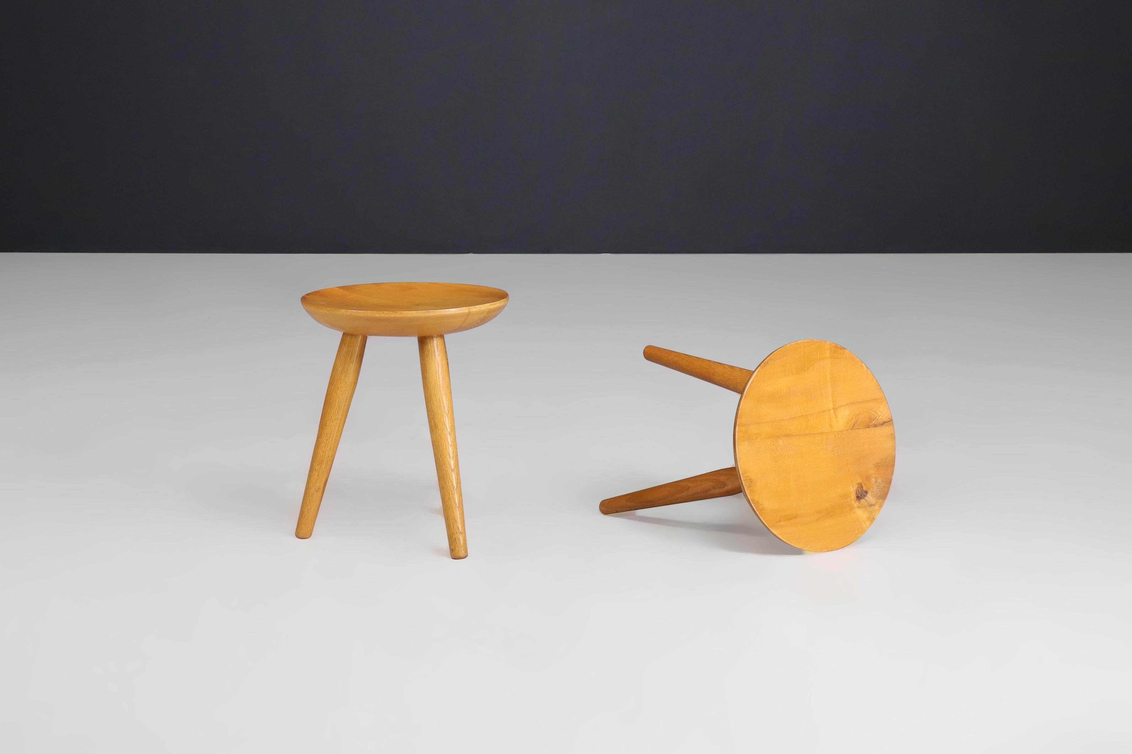 Orme Paire de tabourets en bois d'orme du milieu du siècle - France, années 1950 en vente