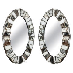 Pair of French Mid-Century Faceted Mercury Glass Mirrors
