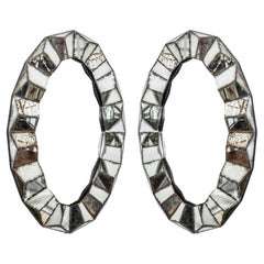 Pair of French Mid-Century Faceted Mercury Glass Mirrors
