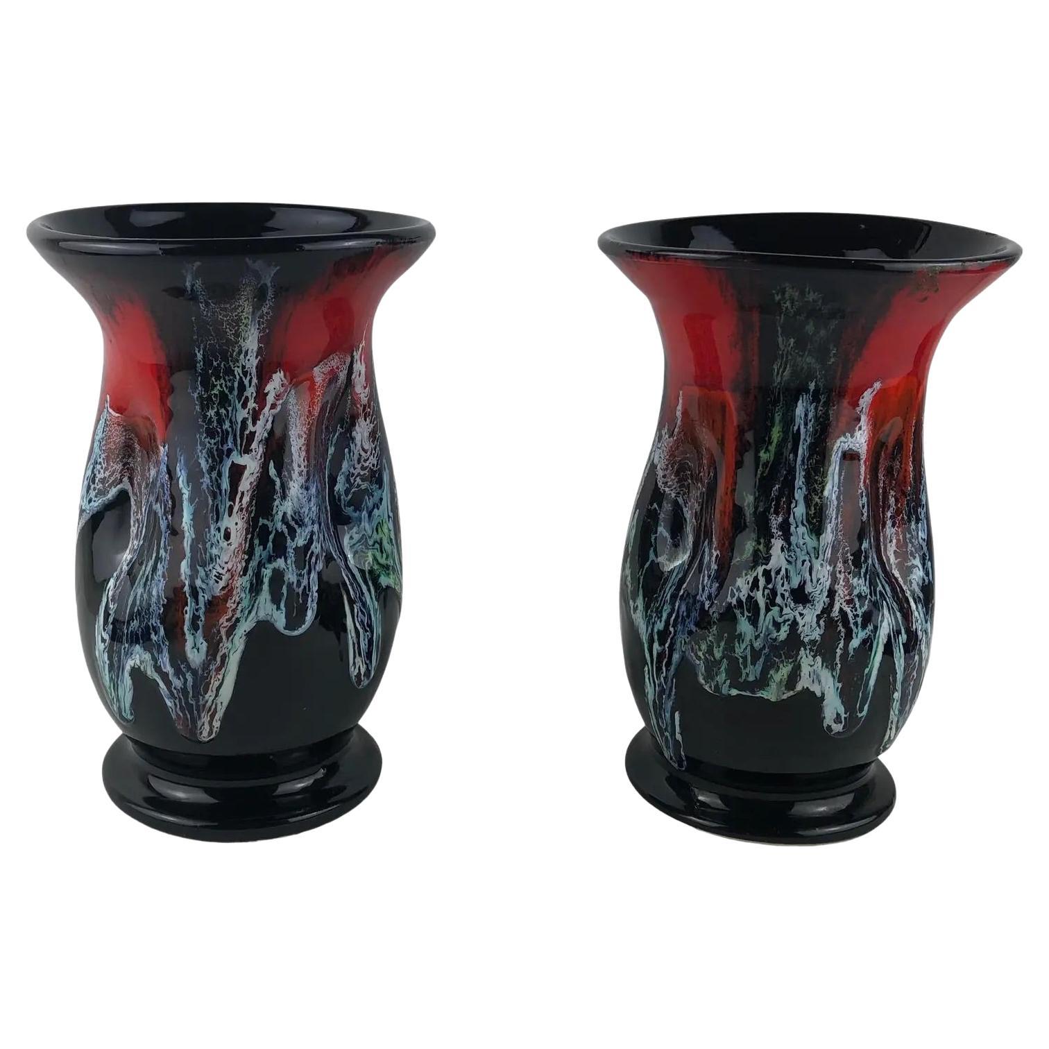 Paire de vases français en céramique de style lave grasse du milieu du siècle dernier, à la manière de Charles Cart en vente